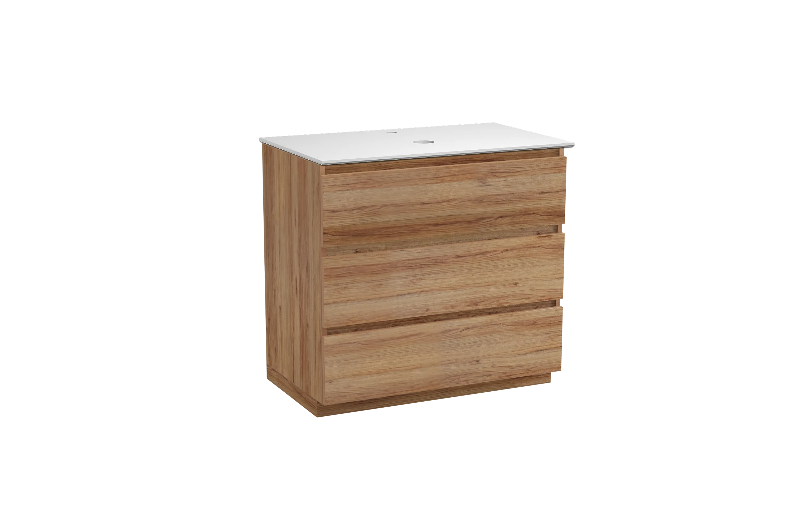 Balmani Lucida meuble salle de bains à poser 90 x 55 cm teck avec Facetta tablette simple en solid surface blanc mat