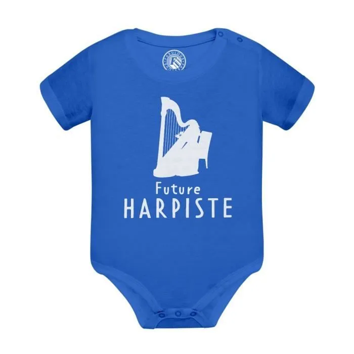 Body Bébé Manche Courte Bleu Future Harpiste Instrument Musique Noble
