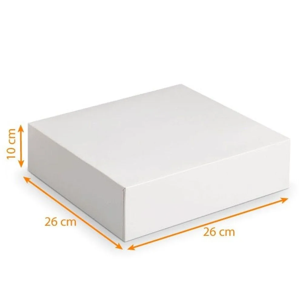 Boîtes pâtissières 26x26x10cm blanches par 50