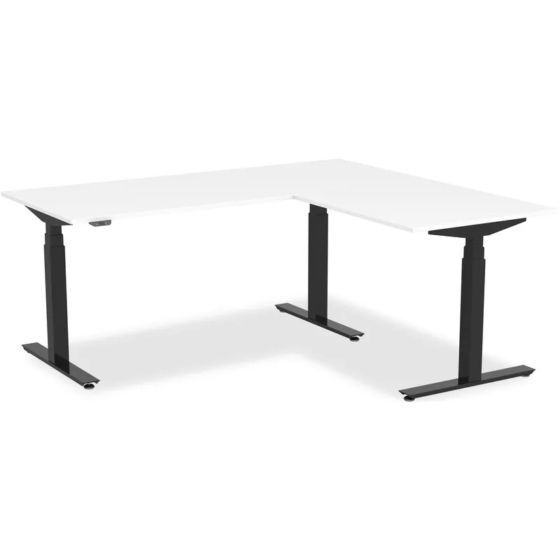 Bureau d’angle réglage en hauteur électrique VEROM, 180 x 170 cm, blanc