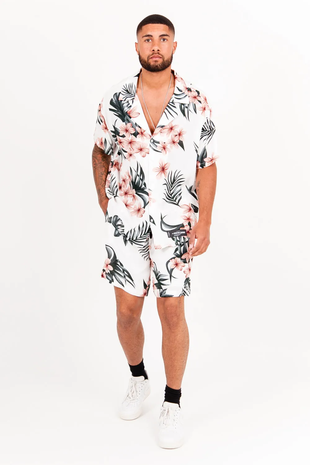 Chemise imprimé fleur tropical blanc