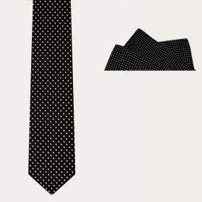 Ensemble de cérémonie cravate et pochette, noire à motif pointillé géométrique