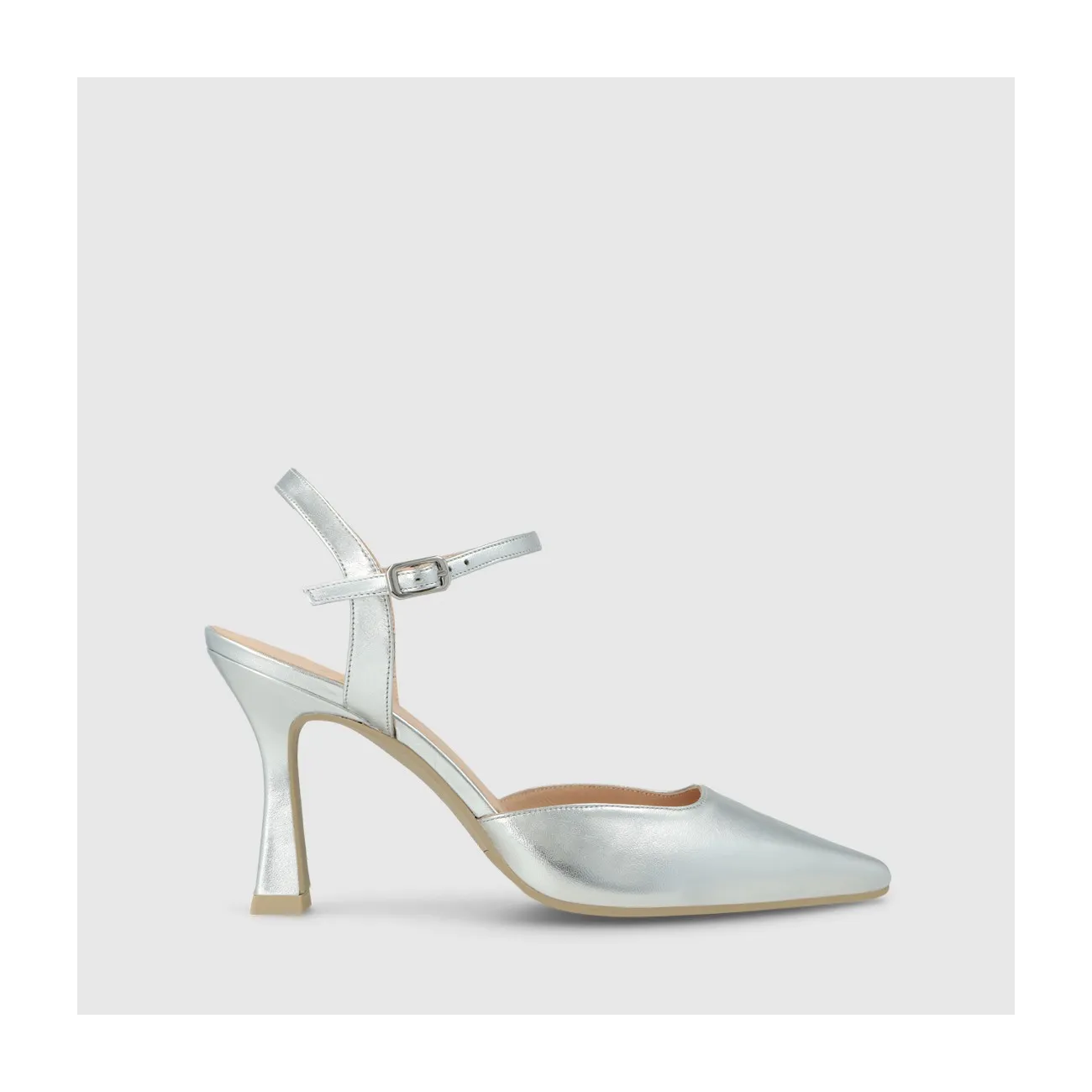 Escarpin slingback pour femme en cuir métallisé argenté. I LODI Chaussures pour femme online.