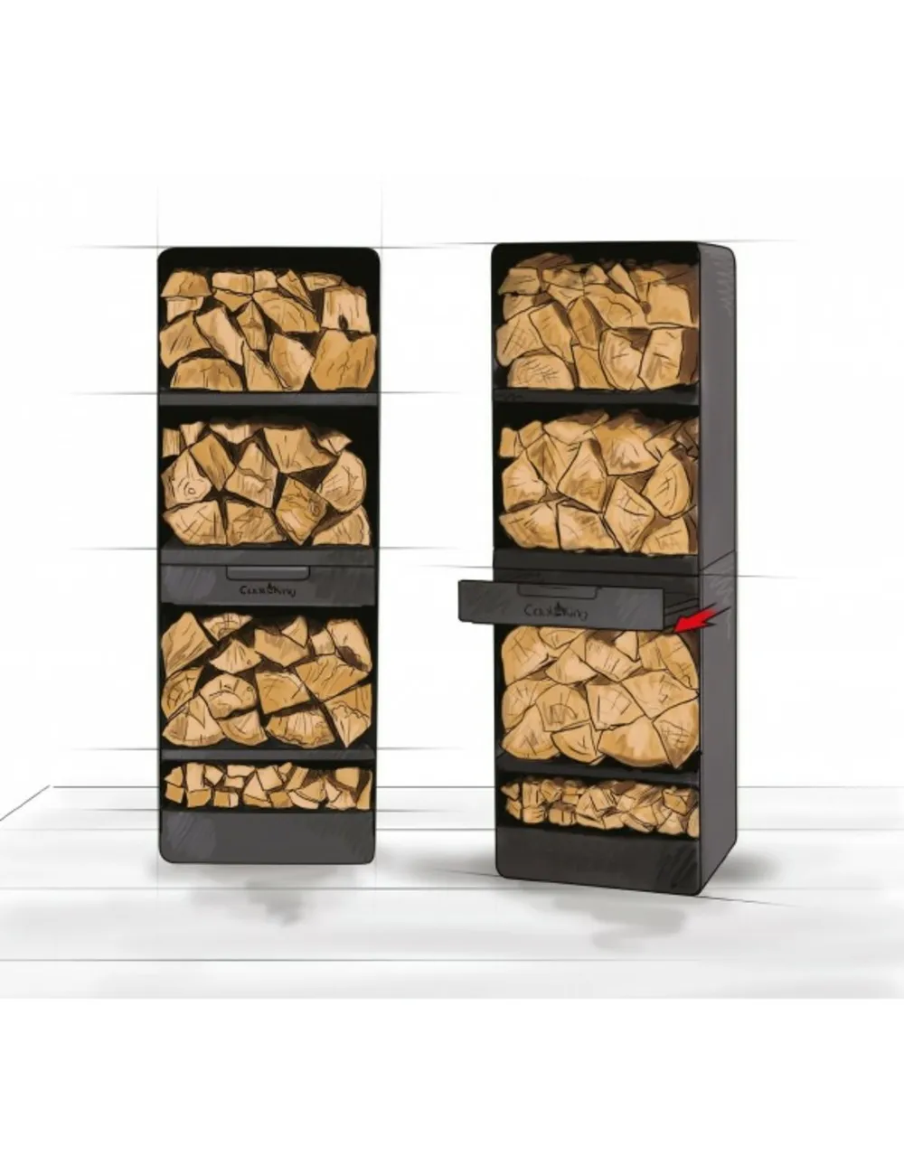 Grand porte bûches vento en acier noir h.120cm