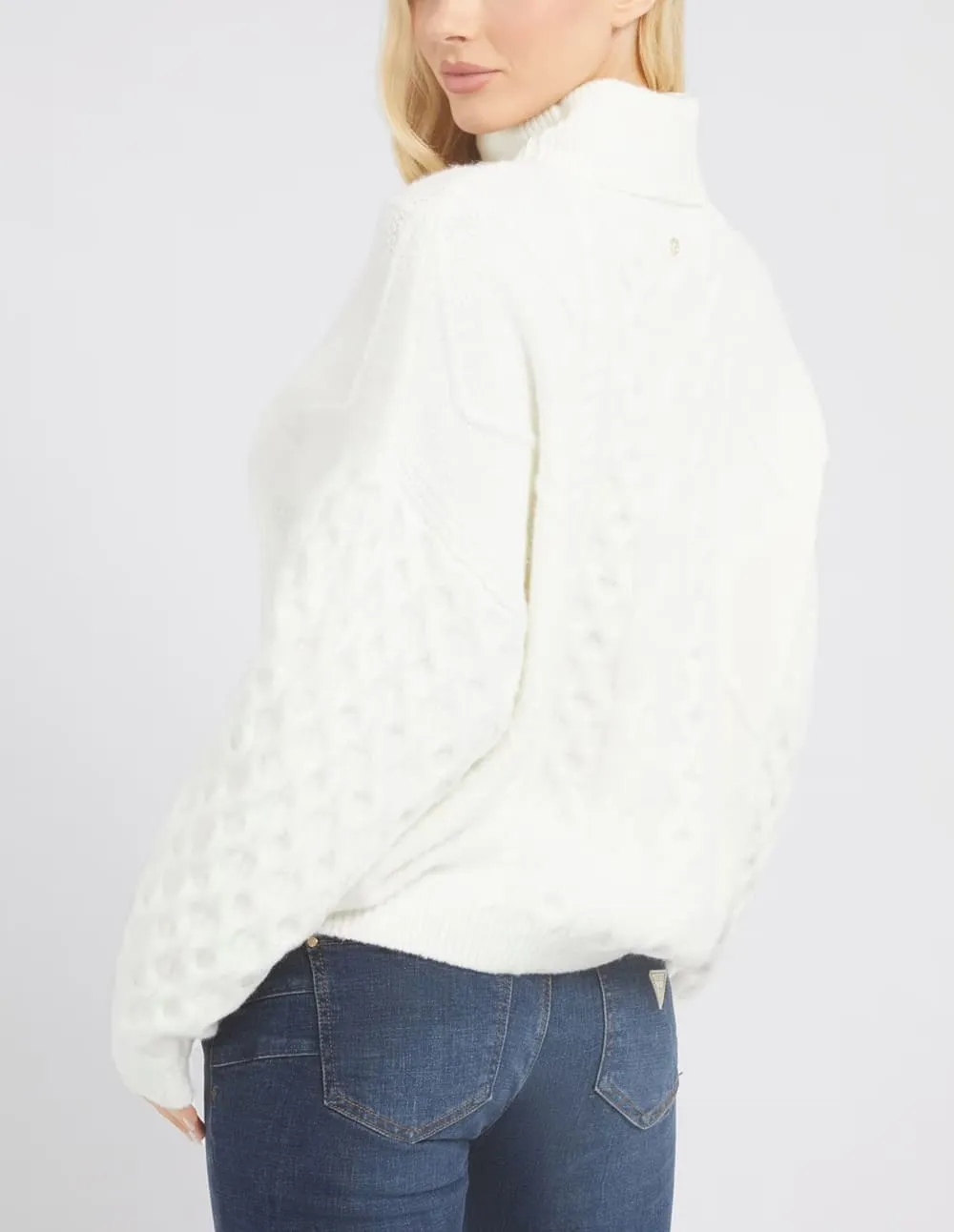 Jersey GUESS de Punto Trenzado Blanco Mujer