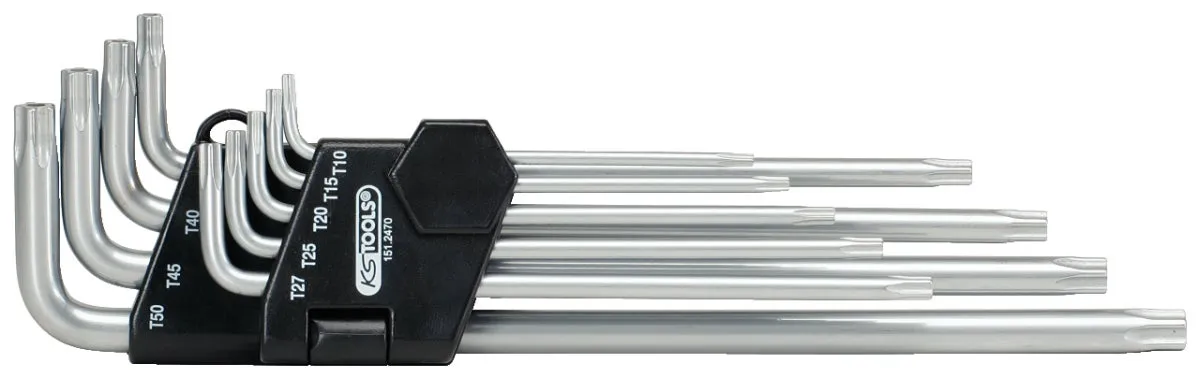 Jeu de 9 clés mâles 5 pans TORX percées extra longues, TS10 à TS50 KS Tools 151.2470 