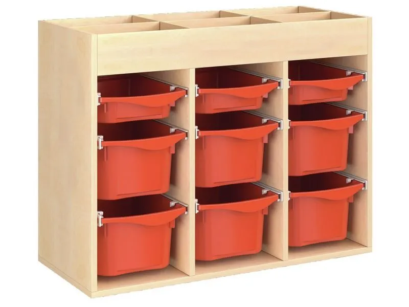 MEUBLE MÉLAMINÉ H: 81 cm - L: 105 cm 9 bacs plastique sur rails