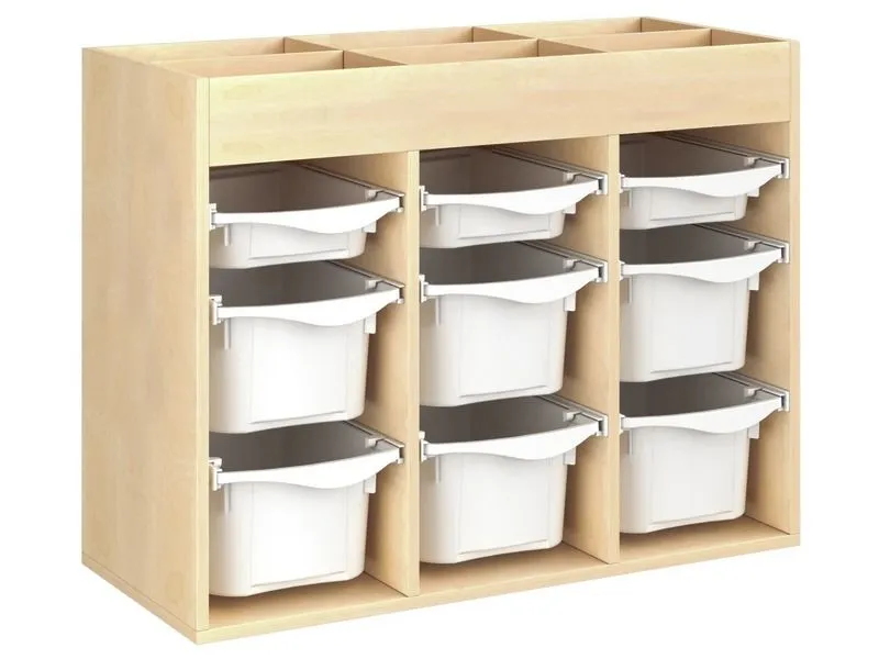 MEUBLE MÉLAMINÉ H: 81 cm - L: 105 cm 9 bacs plastique sur rails