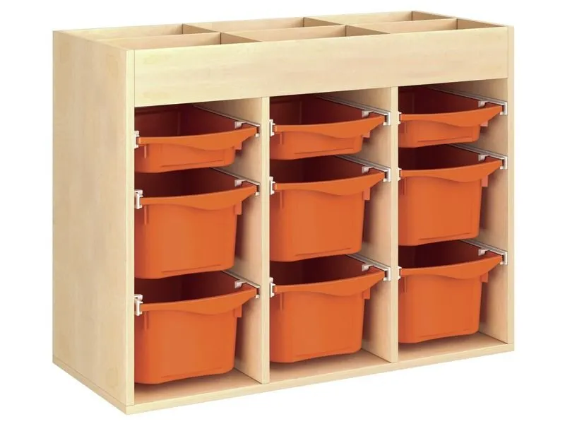 MEUBLE MÉLAMINÉ H: 81 cm - L: 105 cm 9 bacs plastique sur rails