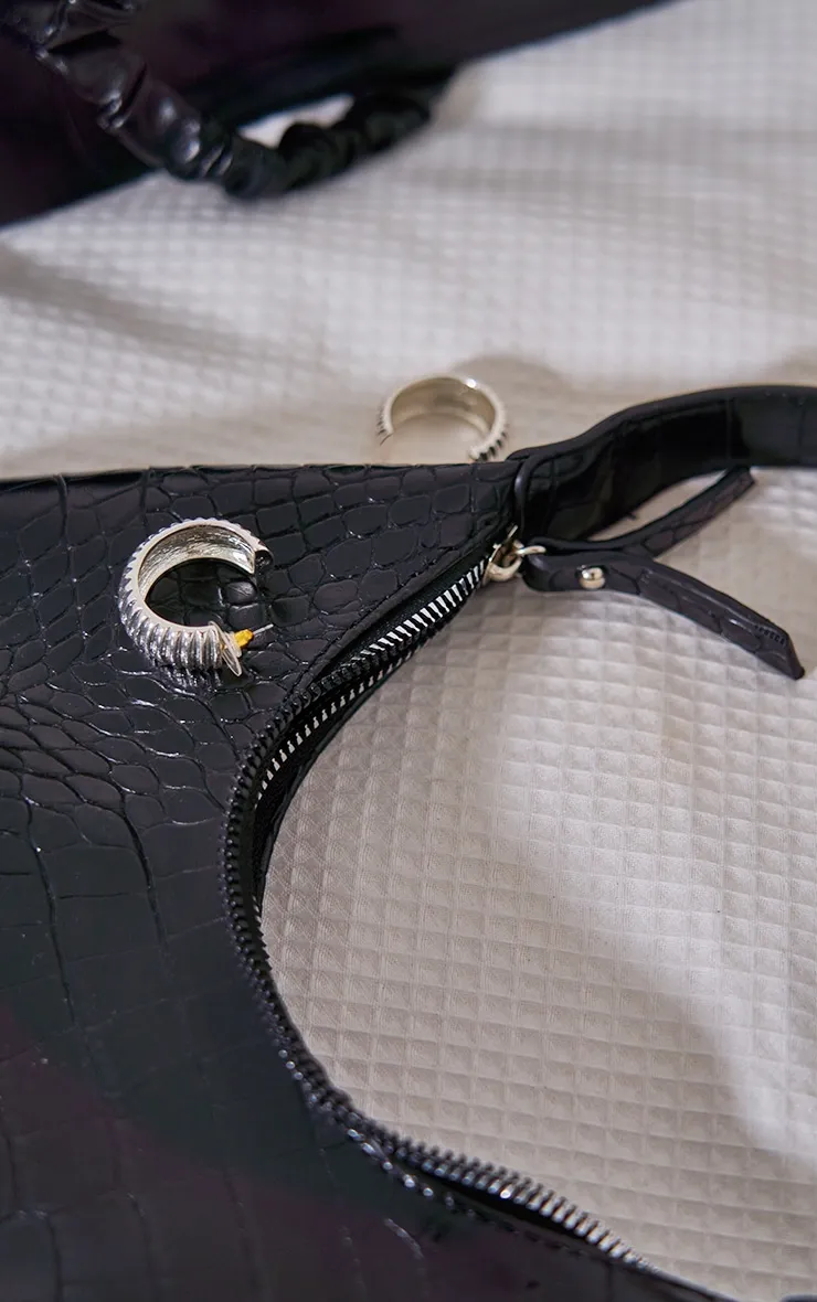 Mini sac à main effet croco noir