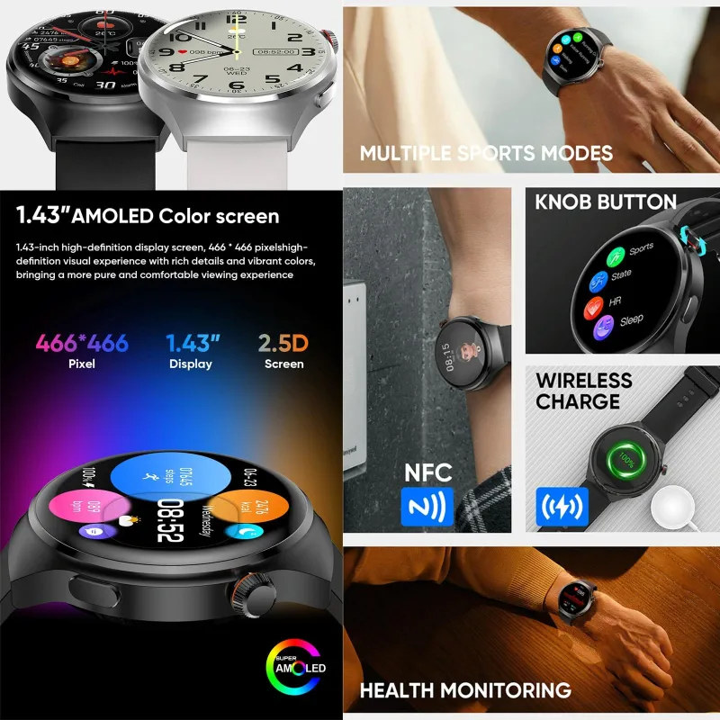Montre Connectée Écran AMOLED Appels Bluetooth Santé