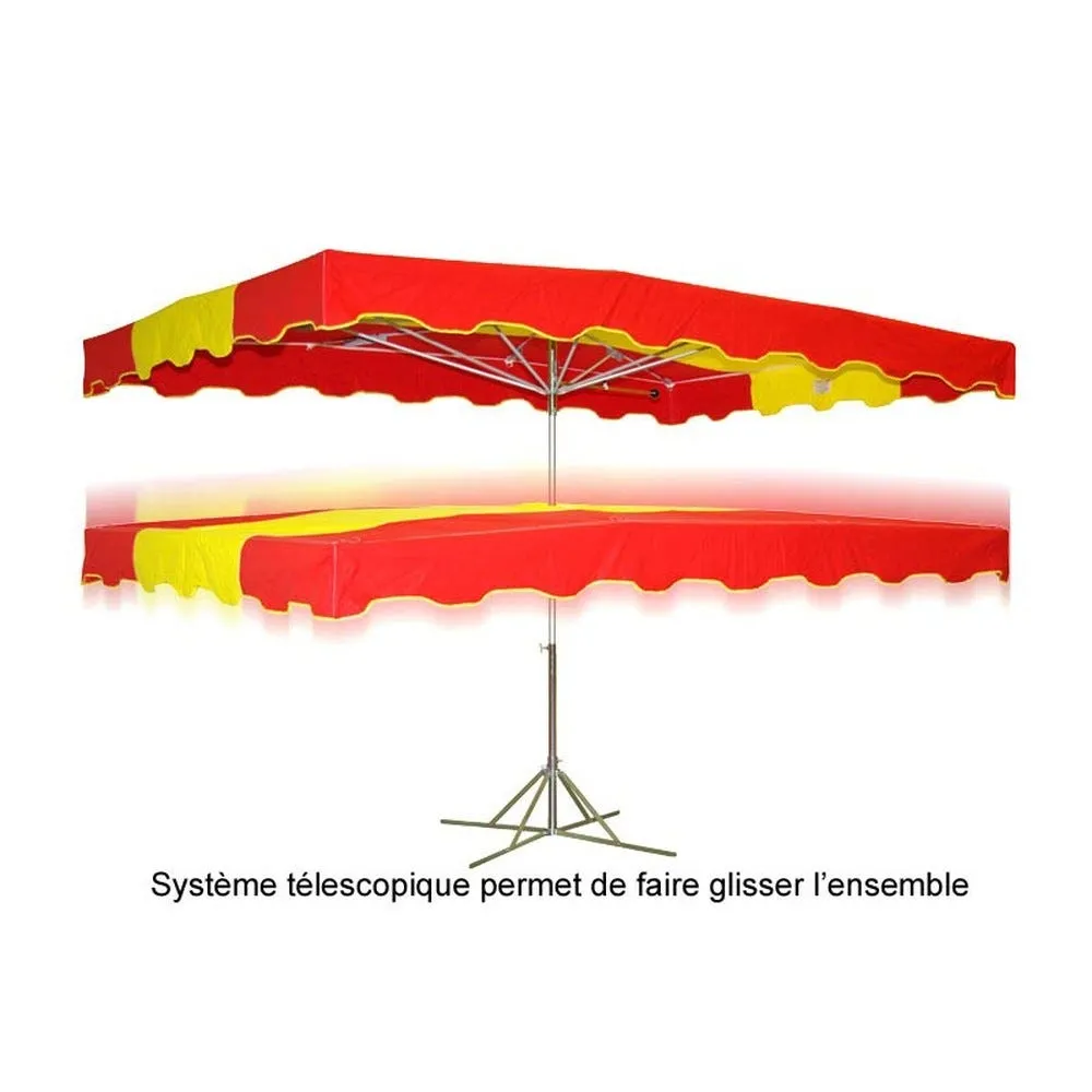 Parasol forain 400x300cm vert et ivoire armature télescopique + toile + housse