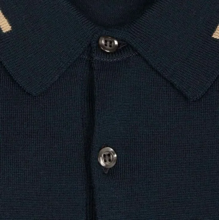 Polo de laine marine et beige