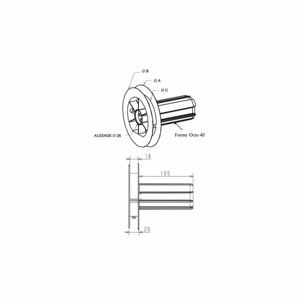 Poulie / Embout monobloc Porte roulement Diam. 142 - OCTO 40