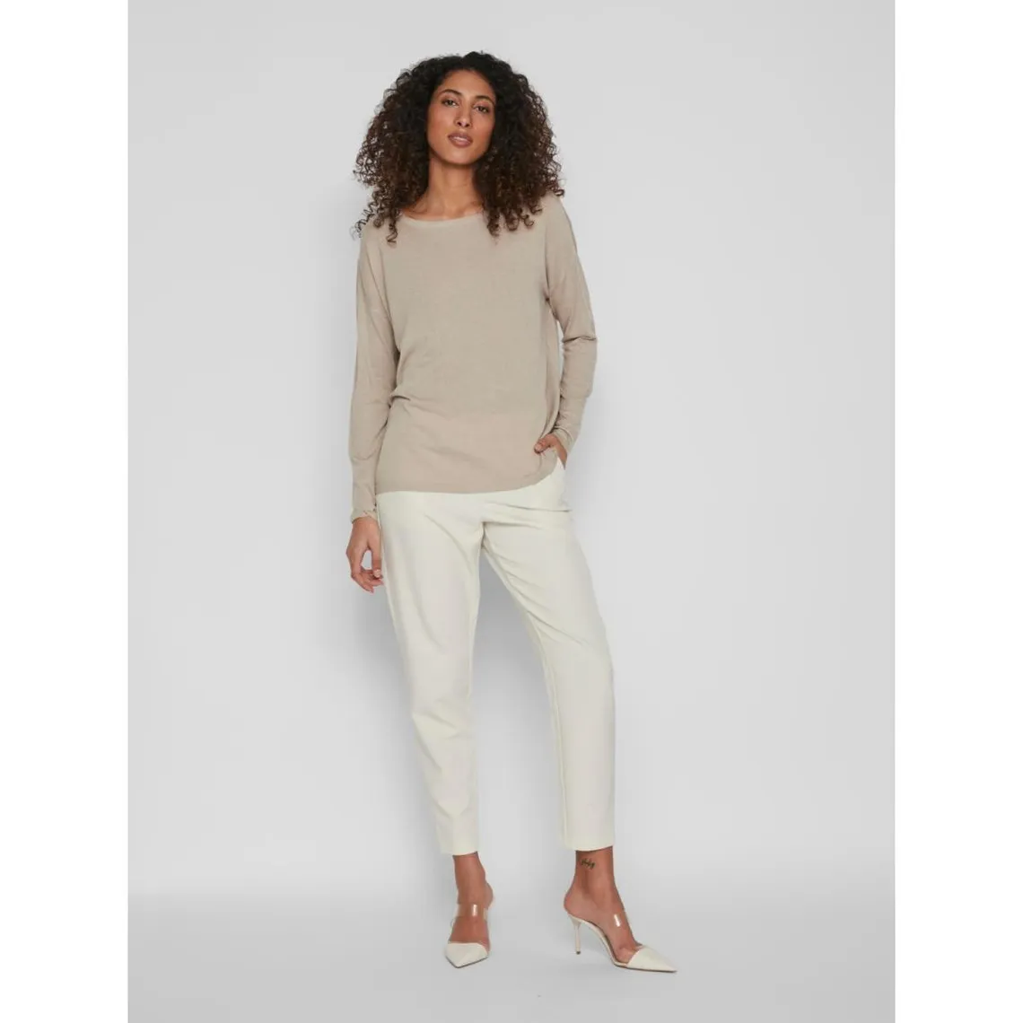 Pull col rond marron clair Alma | 3 Suisses