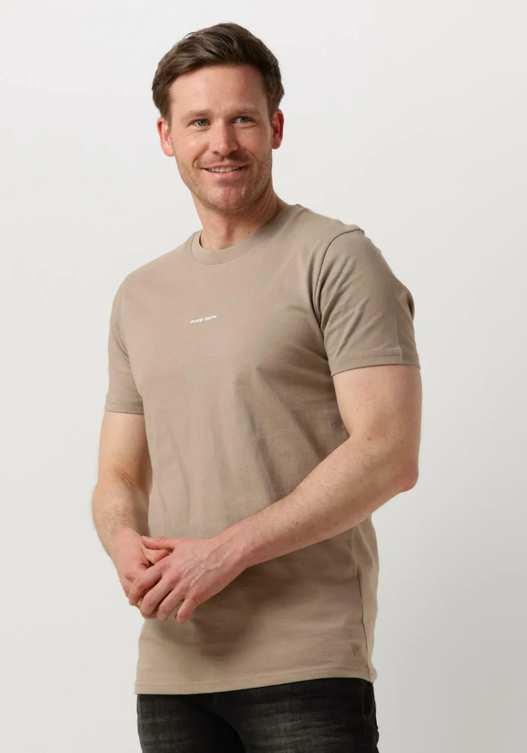pure path t-shirt tshirt with front and back print en taupe