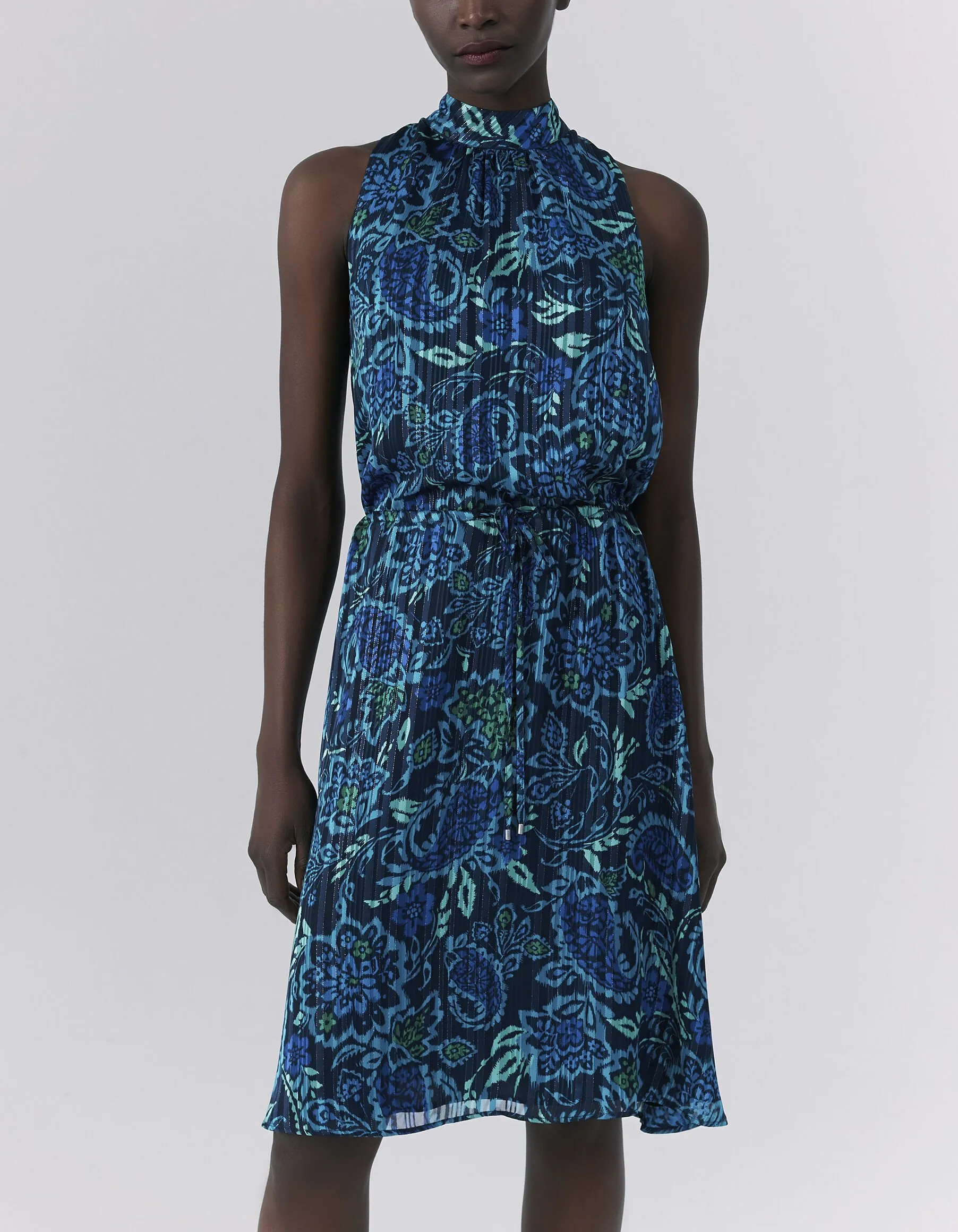 Robe marine nouée dos imprimé floral psychédélique Femme