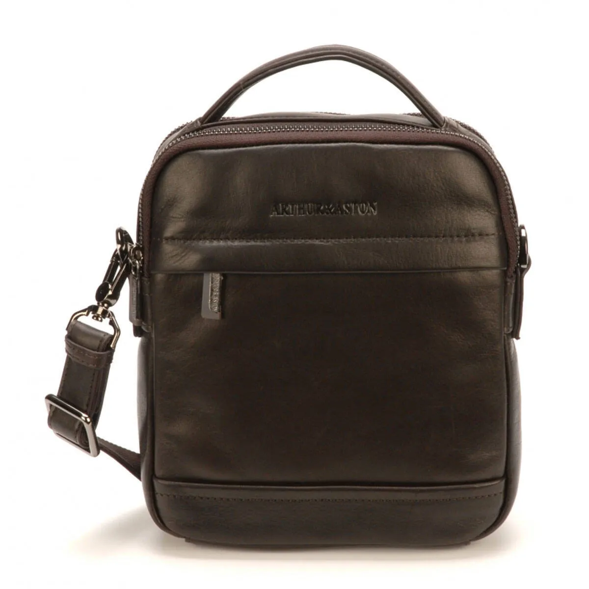Sacoche travers cuir grand format homme châtain