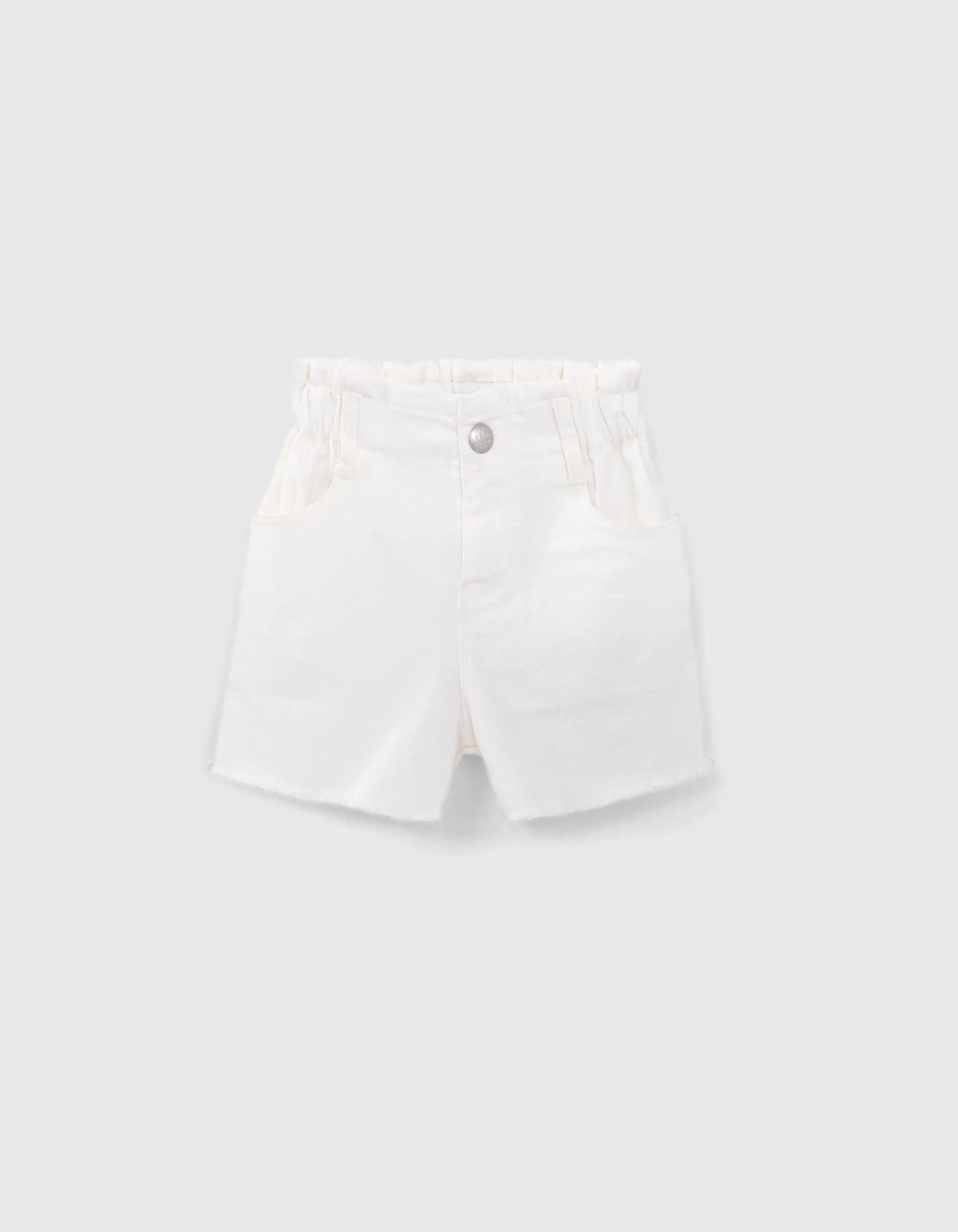 Short en jean écru ganses brodées côtés fille