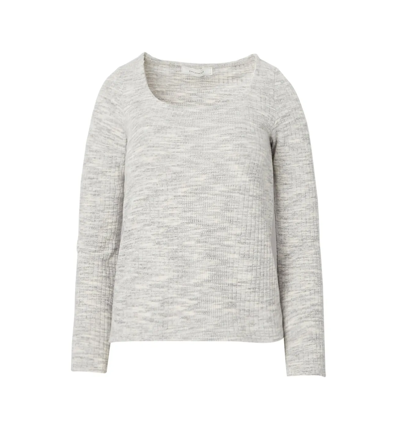 T-shirt côtelé chiné Femme - Gris clair