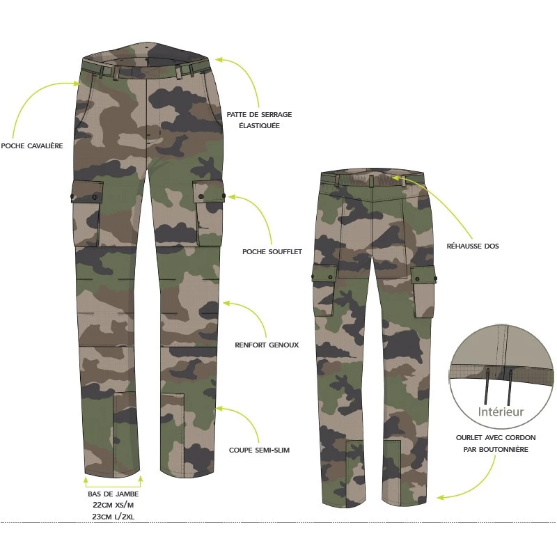Treillis F3 Pantalon Camouflage CE Armée Française Zone ÉTÉ